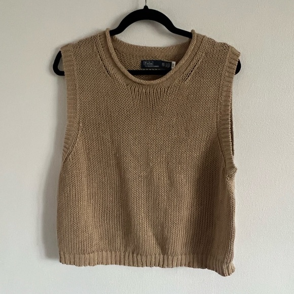 Polo Ralph Lauren Linen Cotton Tan Knit Sleeveless Crewneck Sweater Vest, XXL - Picture 2 of 5